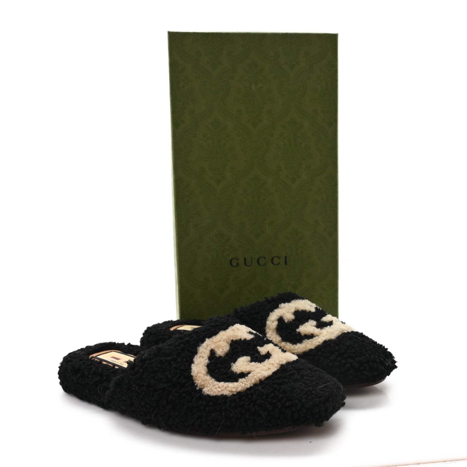 Gucci Faux Shearling Interlocking G Womens Eileen Slippers 36.5 Butterscotch Black 9 of 9