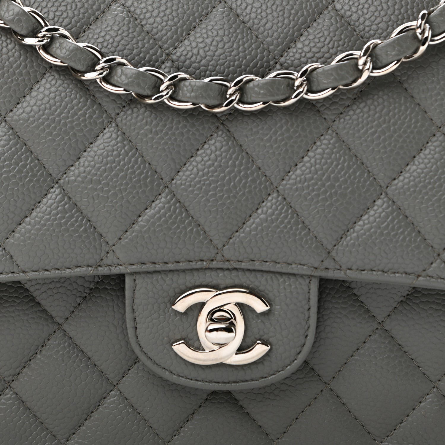 Chanel Caviar Quilted Medium Double Flap Grey 7 of 9