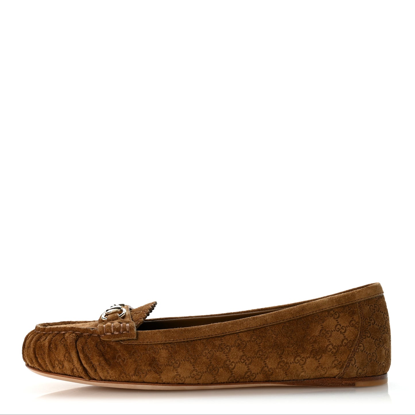 Suede Micro GG Horsebit Womens Kensington Moccasin Loafers 38.5 Cuoio