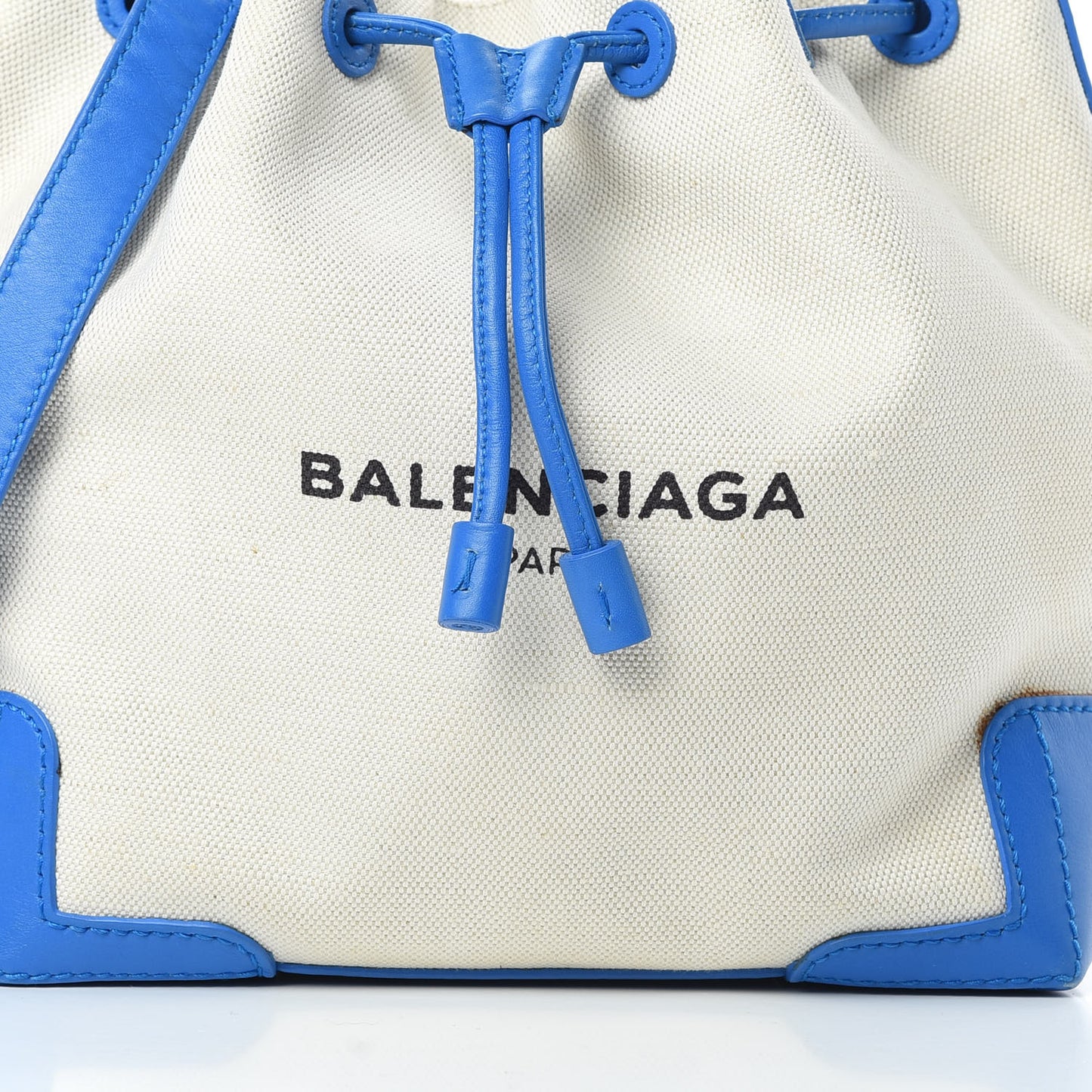 Cotton Canvas Calfskin Bucket Bag Bleu Pacifique