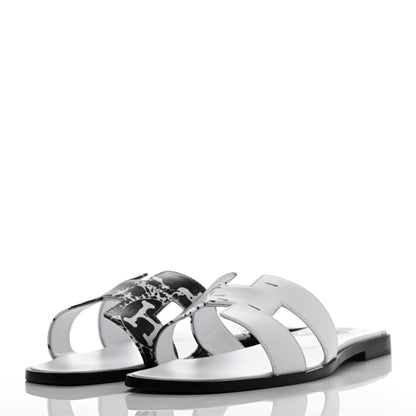 Hermes Calfskin Peinture Fraiche Oran Sandals 40 White Black 3 of 8