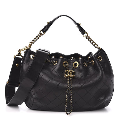 Chanel Calfskin Stitched Small Paris Rome Drawstring CC Bag Black 1 of 10