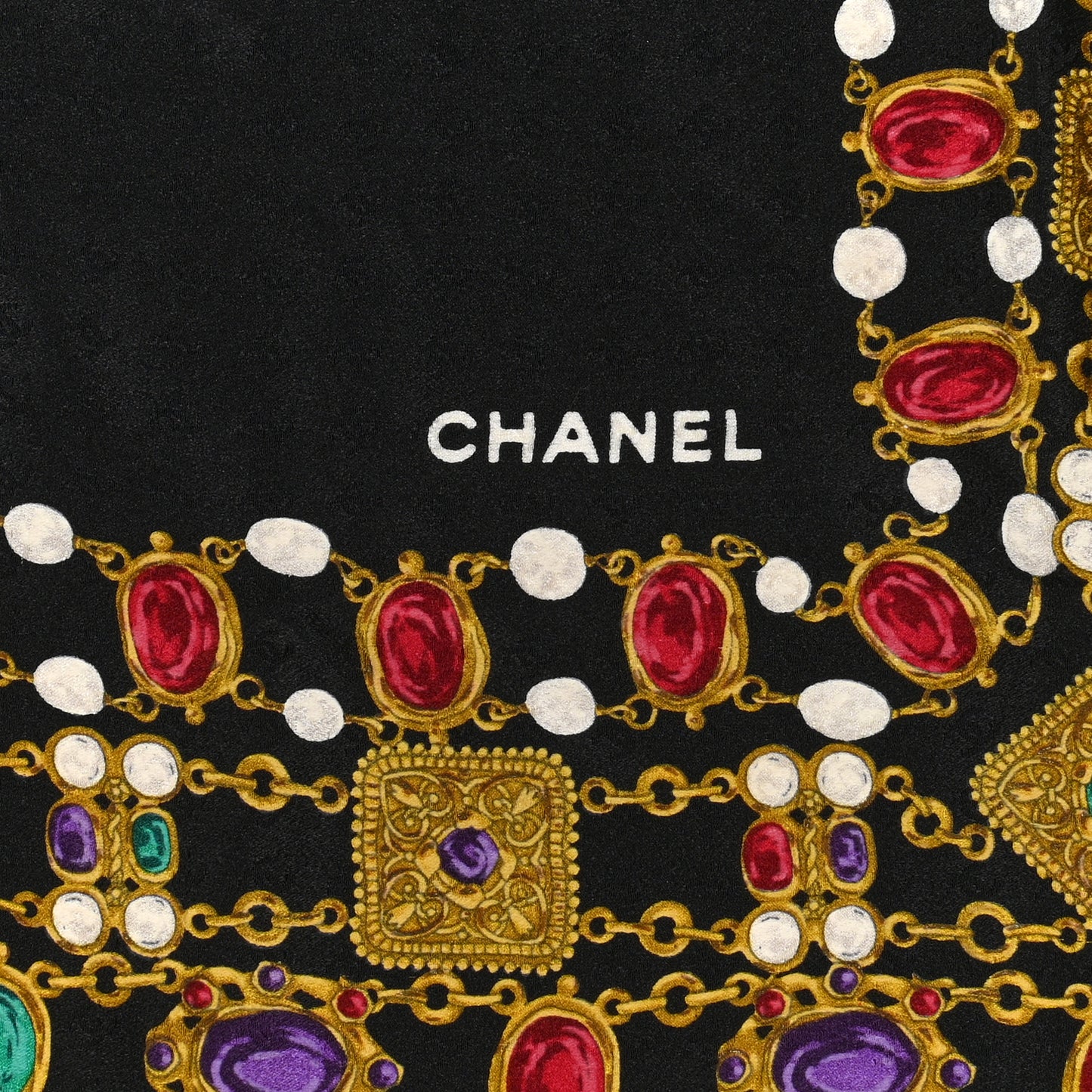 Silk Pearl Jewel Chain Print Scarf Black