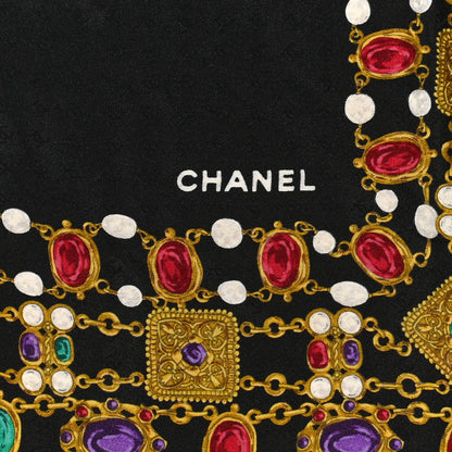Chanel Silk Pearl Jewel Chain Print Scarf Black 2 of 5