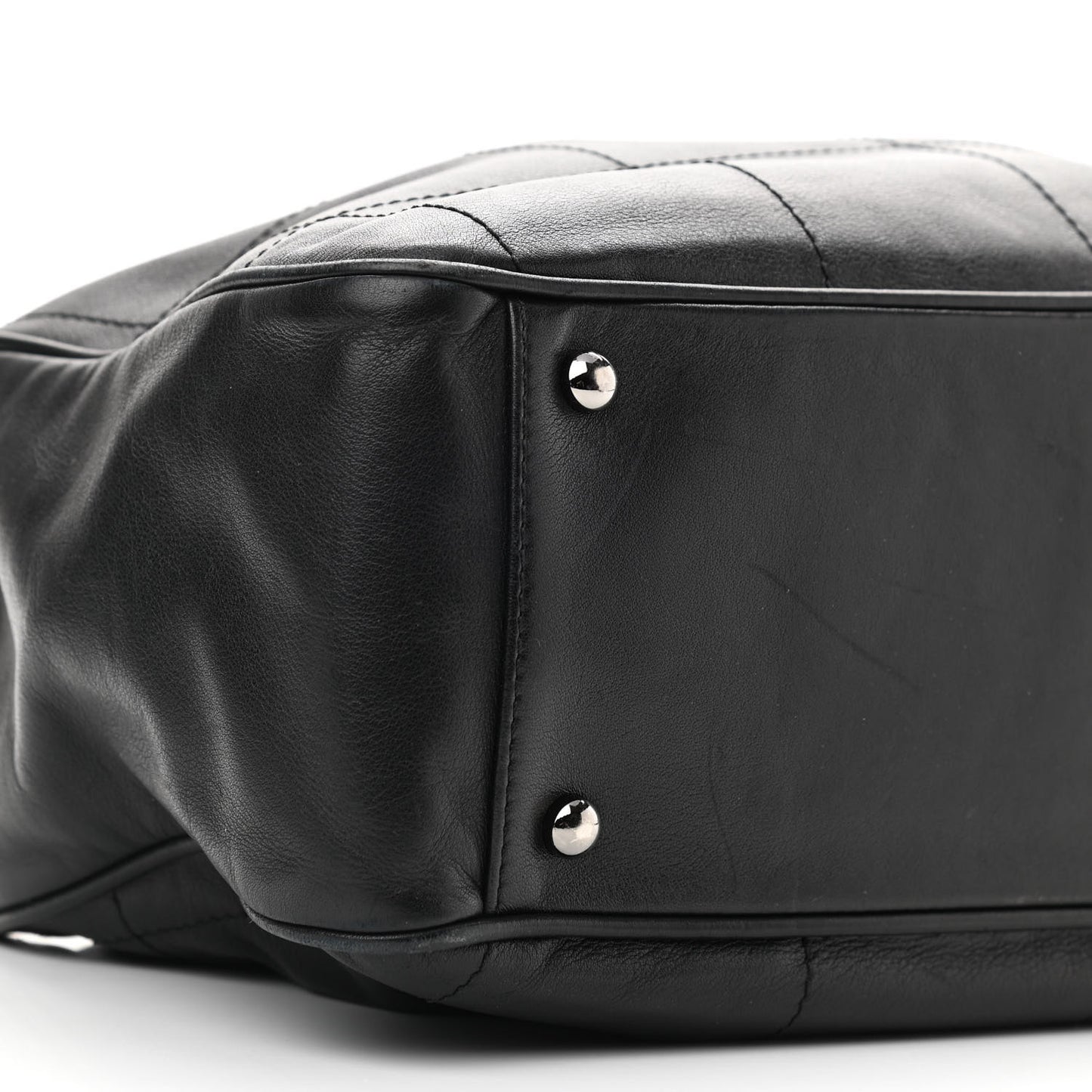 Lambskin Square Stitched Large Tote Black