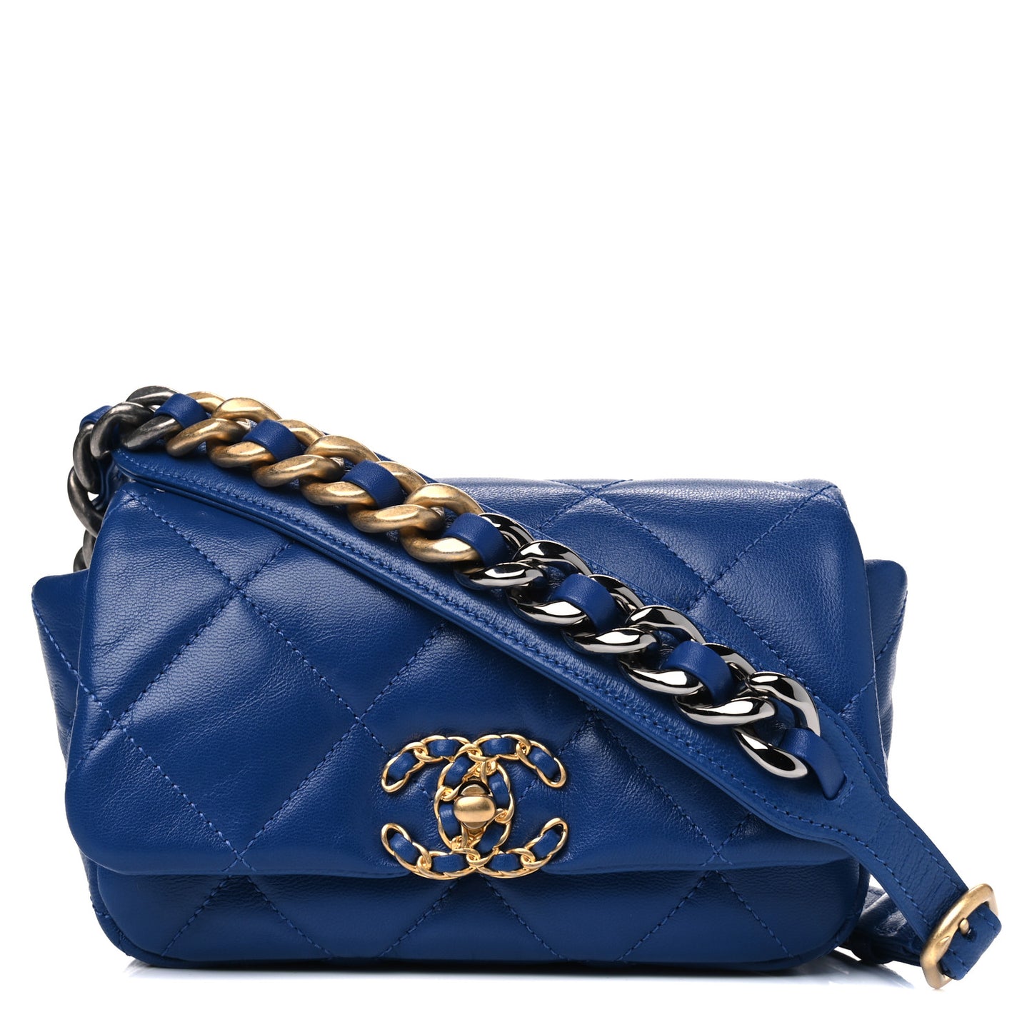 Goatskin Quilted Chanel 19 Waist Bag Dark Blue