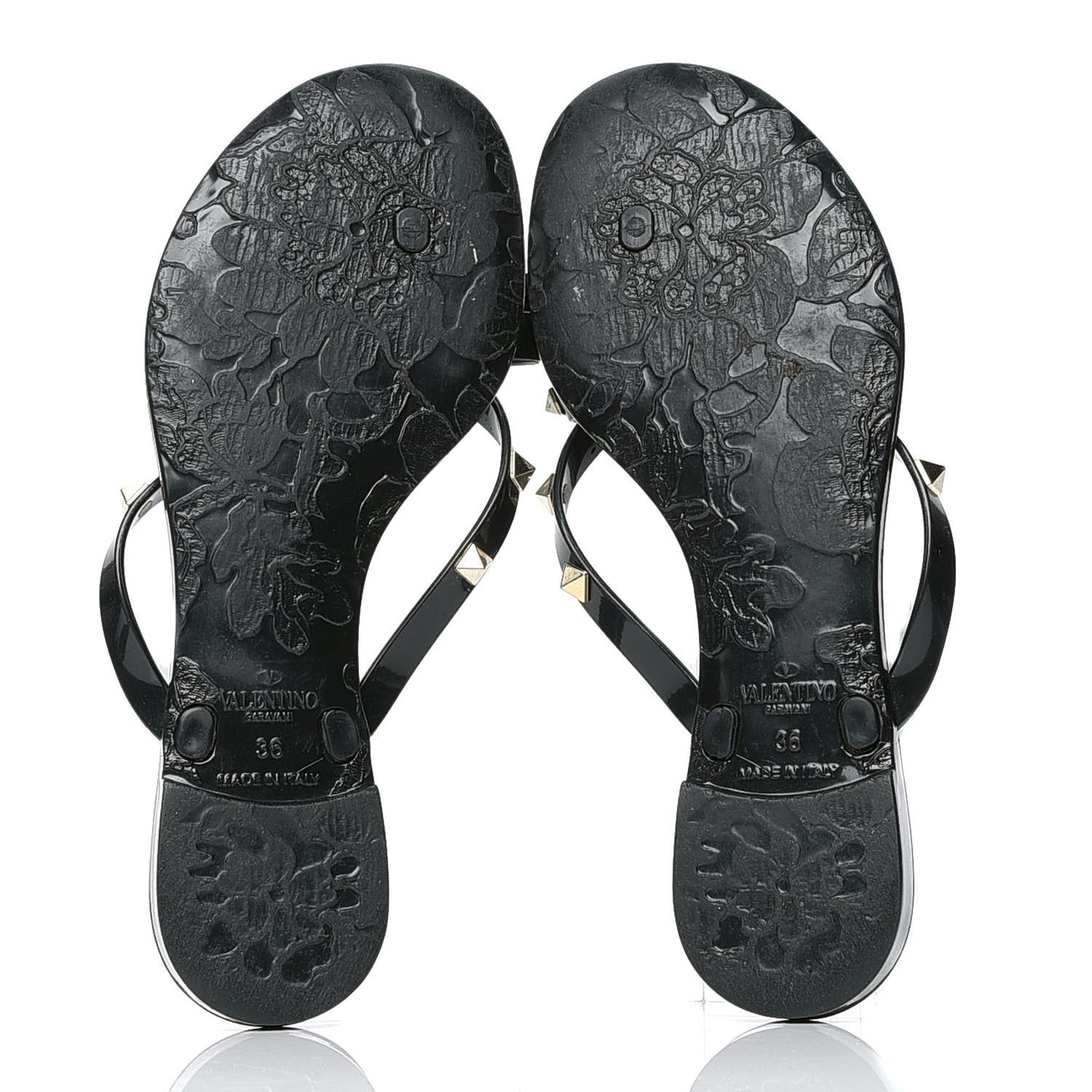 PVC Jelly Rockstud Bow Thong Sandals 36 Black