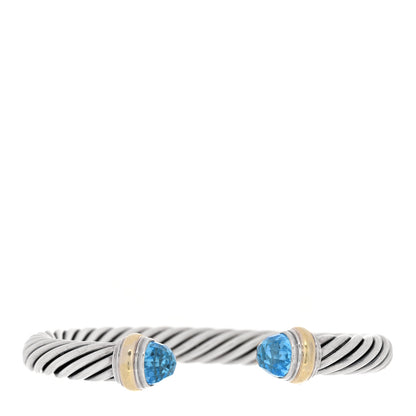 David Yurman DAVID YURMAN Sterling Silver 14K Yellow Gold Blue Topaz 7mm Cable Classics Bracelet 1 of 4