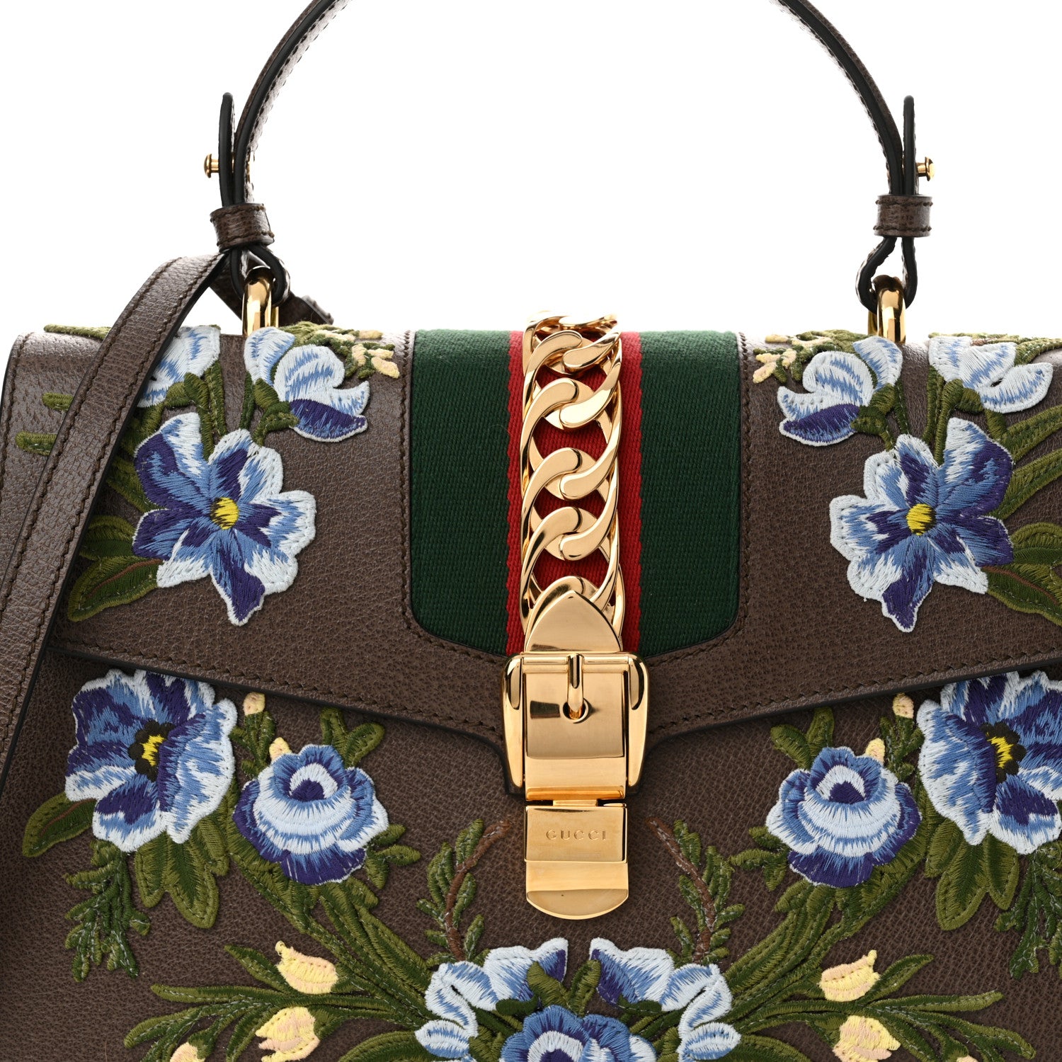 Gucci Calfskin Embroidered Medium Sylvie Top Handle Bag New Acero Multicolor 8 of 11