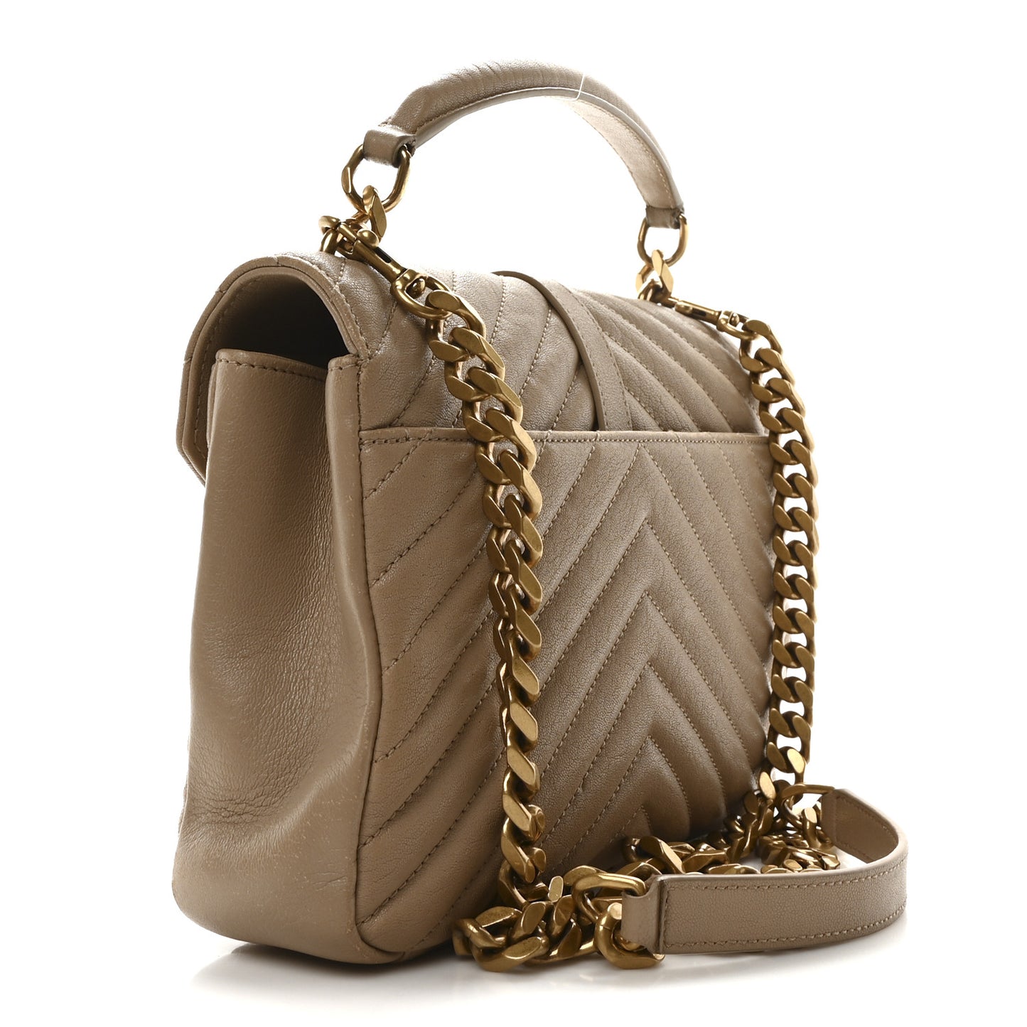 Sheepskin Matelasse Chevron Monogram Medium College Bag Dark Beige