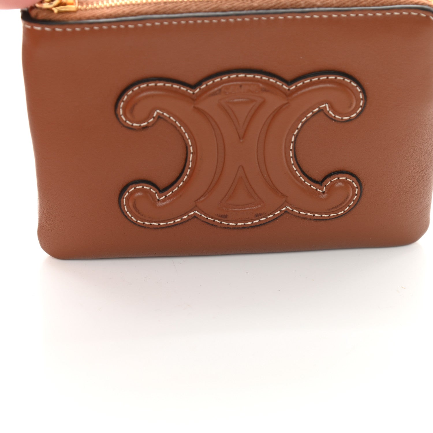 Celine Smooth Calfskin Cuir Triomphe Coin and Card Pouch With Hook Tan 10 of 11