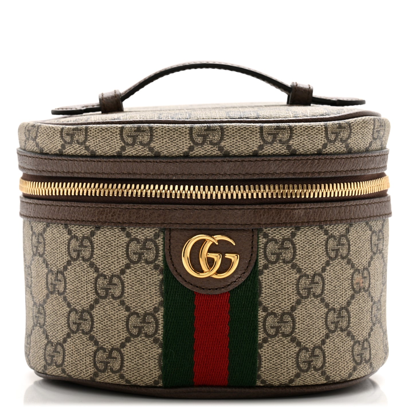GG Supreme Monogram Textured Calfskin Web Ophidia Vanity Cosmetic Case Beige Ebony New Acero