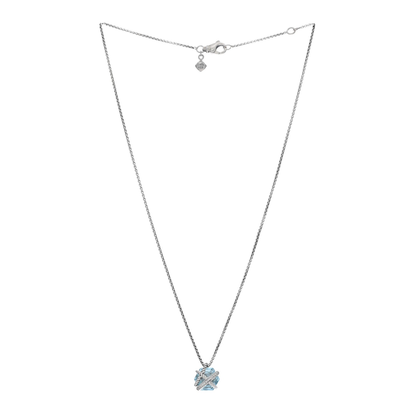 Sterling Silver Diamond Blue Topaz 10mm Petite Cable Wrap Pendant Necklace