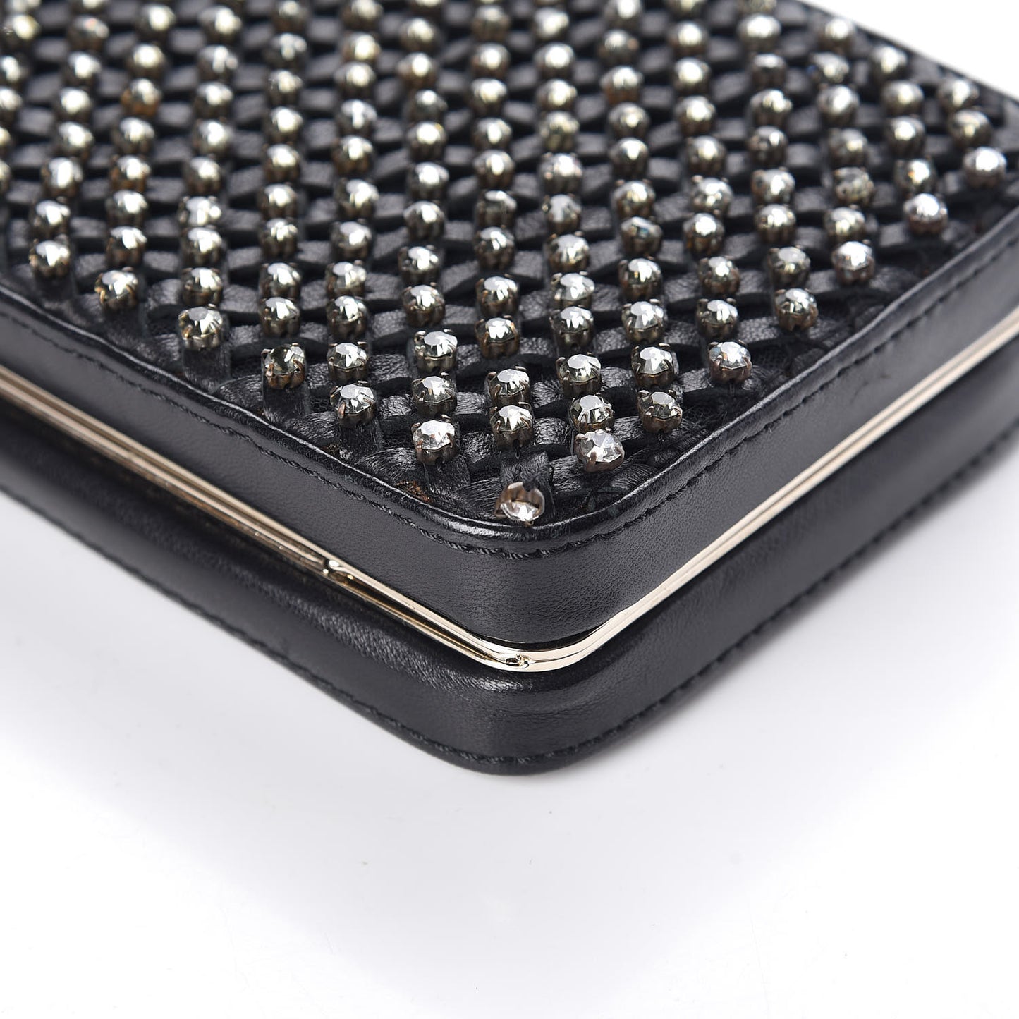 Nappa Crystal Embellished Secrets Minaudiere Clutch Black