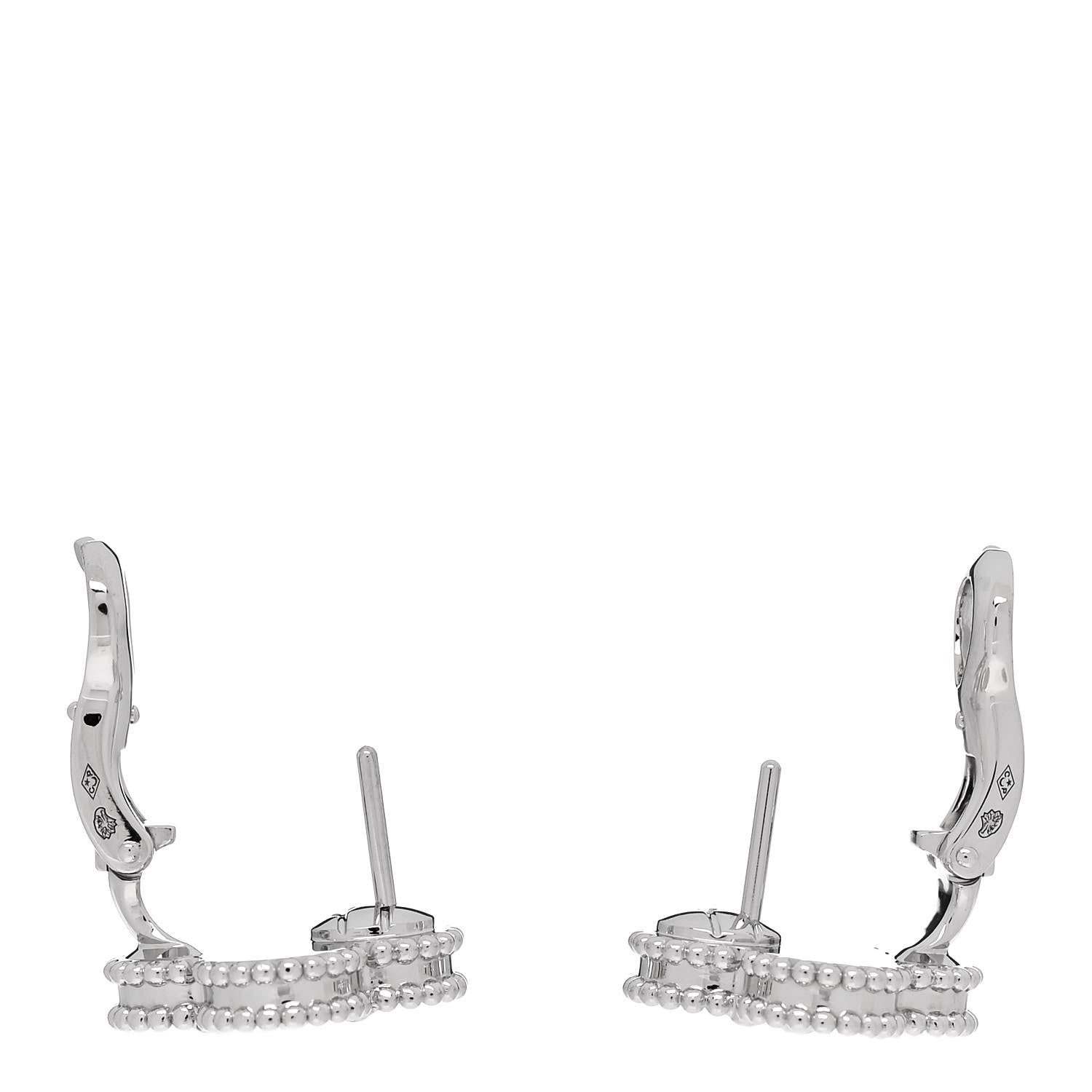 Van Cleef & Arpels 18K White Gold Guilloche Vintage Alhambra Earrings 3 of 5