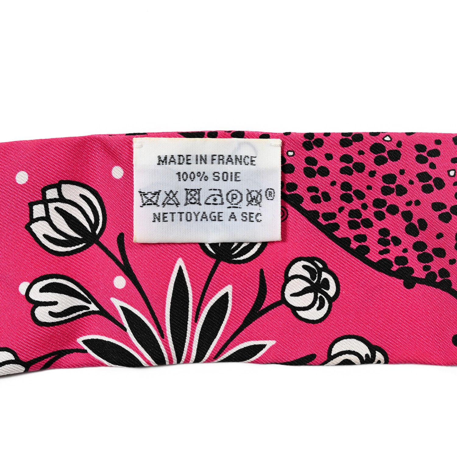 Hermes Silk Les Leopards Twilly Rose Vif Black White 3 of 6