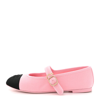 Chanel Fabric Grosgrain Mary Jane Flats 37 Light Pink Black 1 of 9