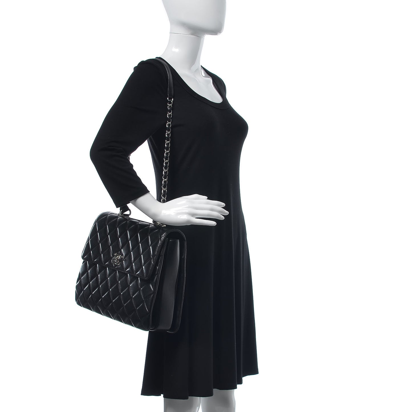 Lambskin Quilted Large Trendy CC Dual Handle Flap Bag Black