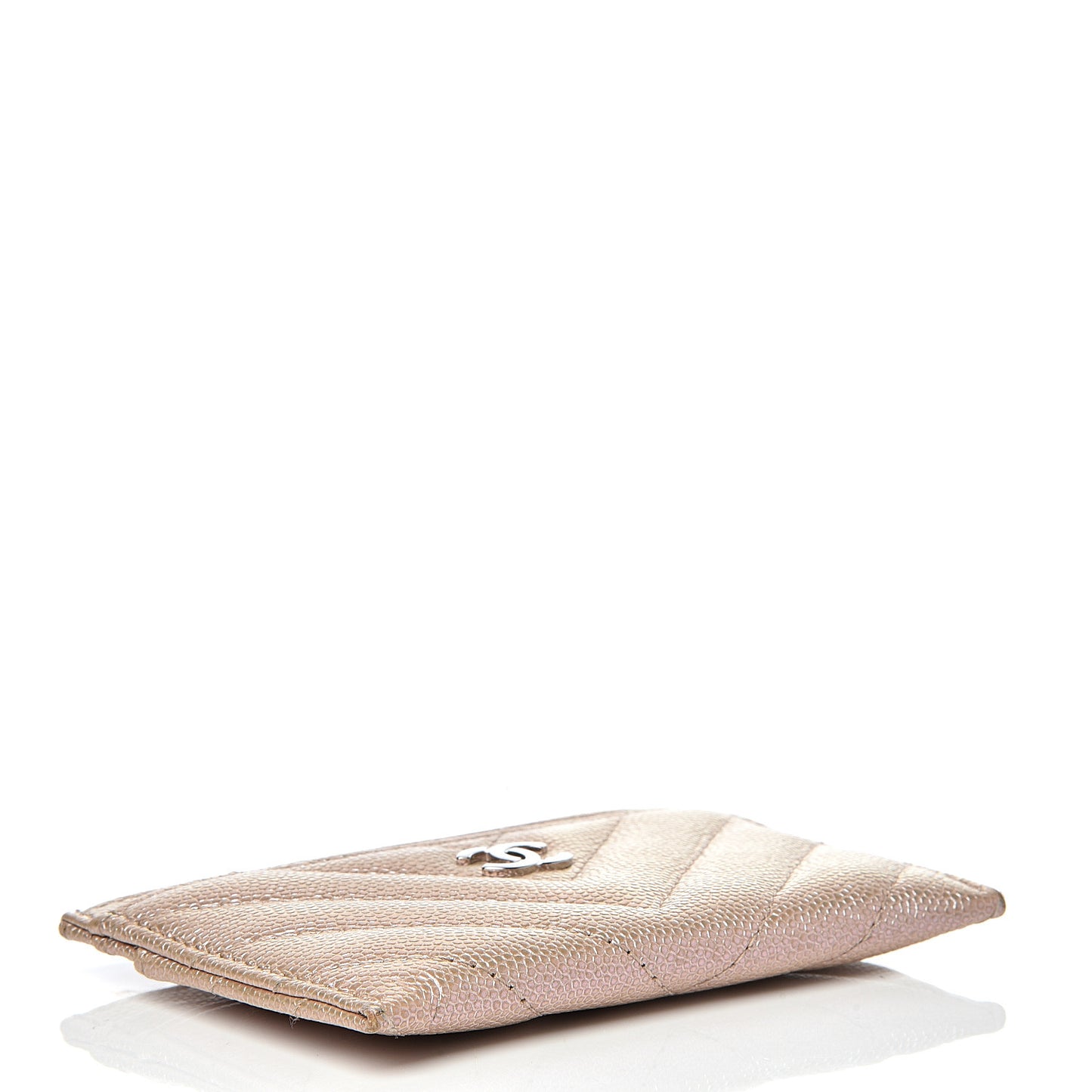 Metallic Caviar Chevron Quilted Card Holder Light Gold