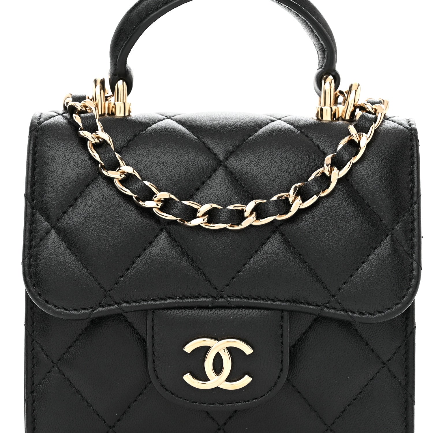 Chanel Lambskin Quilted Top Handle Flap Clutch With Chain Black 8 of 14