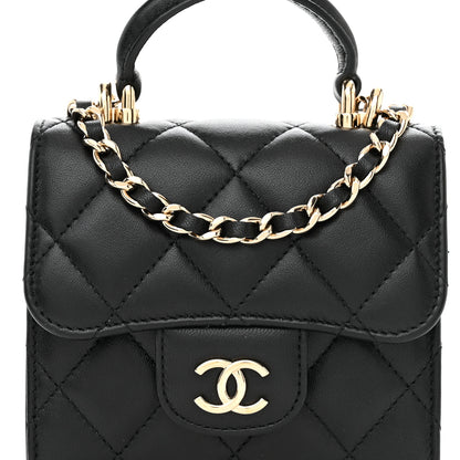 Chanel Lambskin Quilted Top Handle Flap Clutch With Chain Black 8 of 14