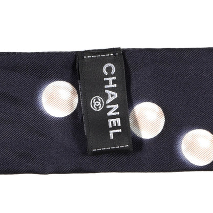 Chanel Silk Pearl CC Slim Bandeau Scarf Navy 3 of 3