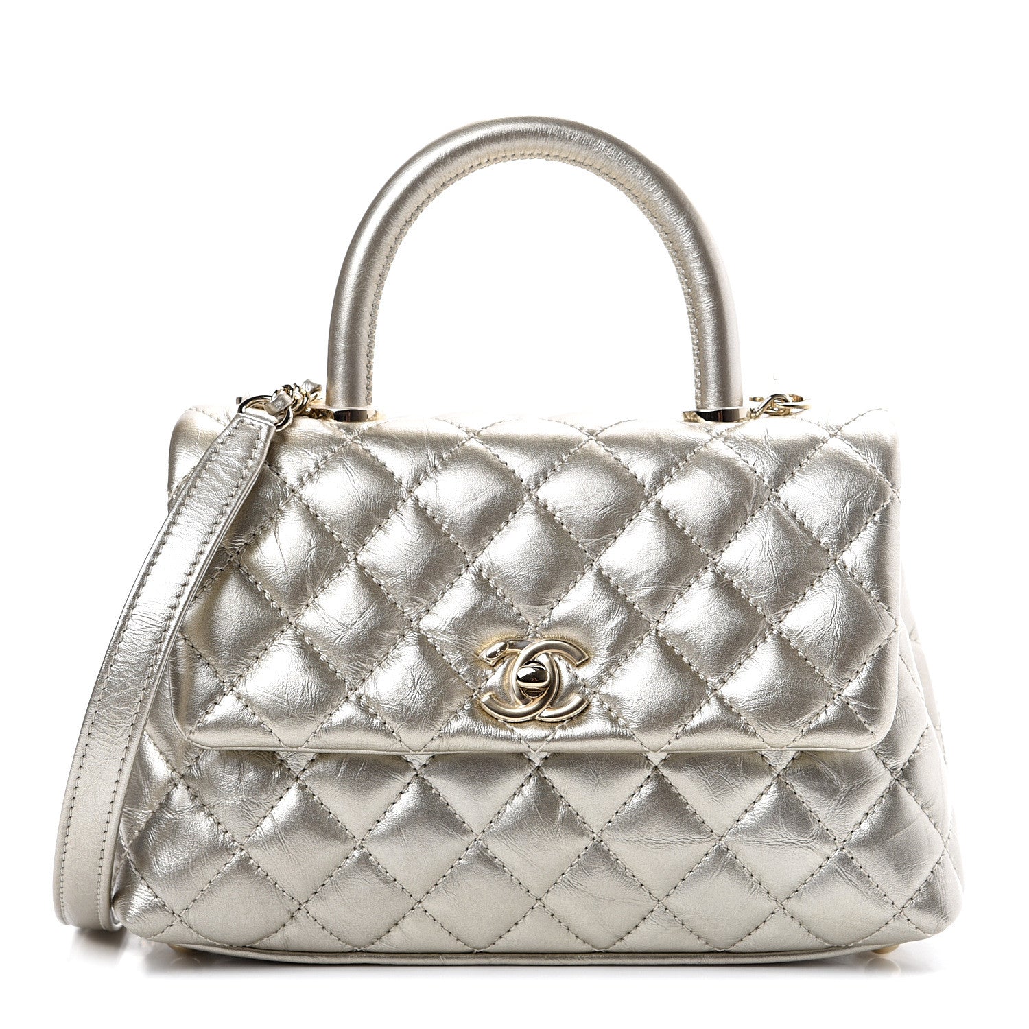 Chanel Metallic Aged Calfskin Quilted Mini Coco Handle Flap Gold 1 of 10