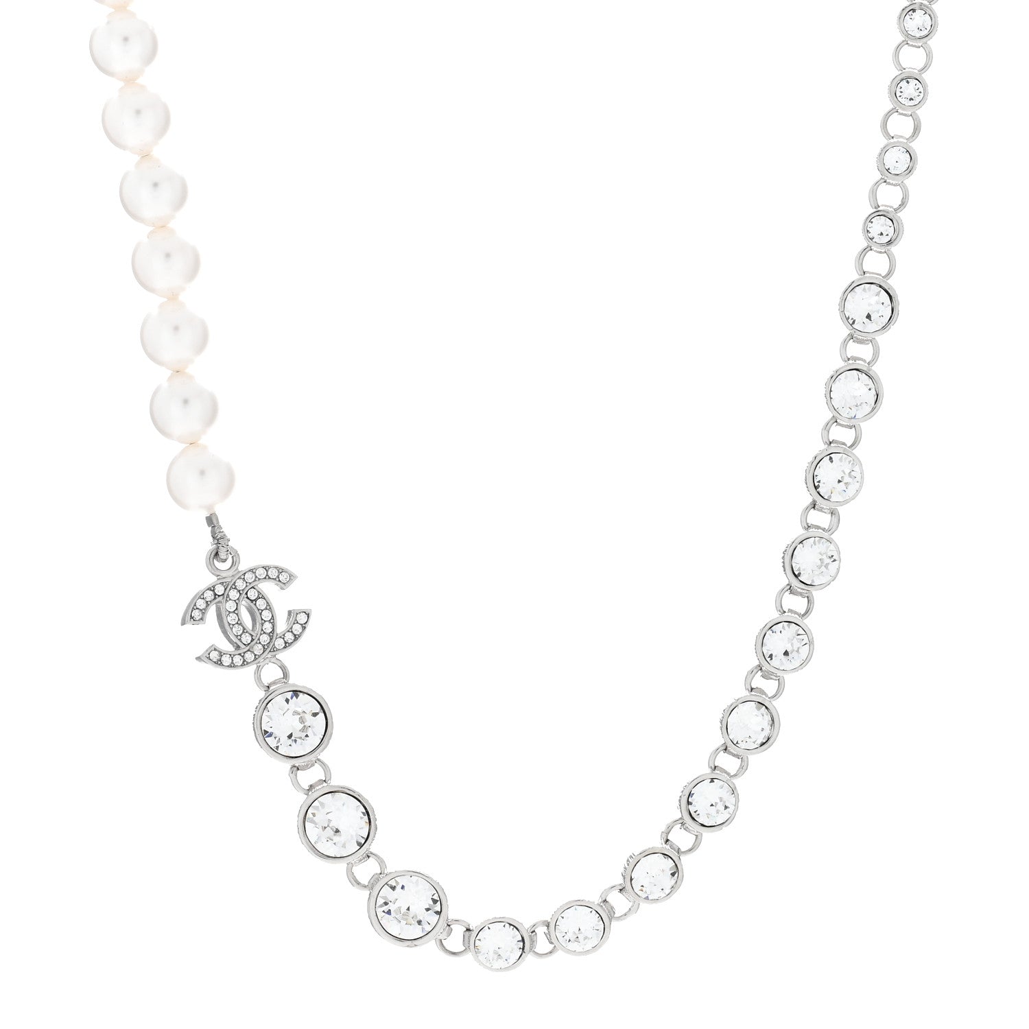 Chanel Pearl Crystal CC Choker Necklace Silver 1 of 4