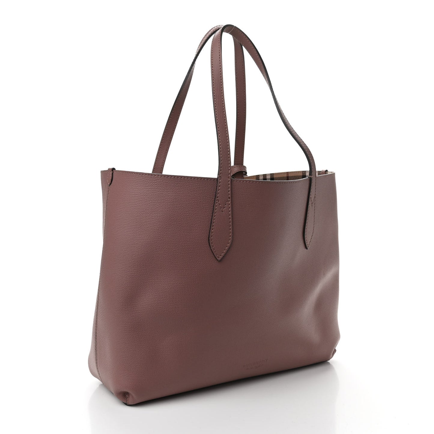 Grainy Calfskin Haymarket Check Medium Reversible Tote Light Elderberry