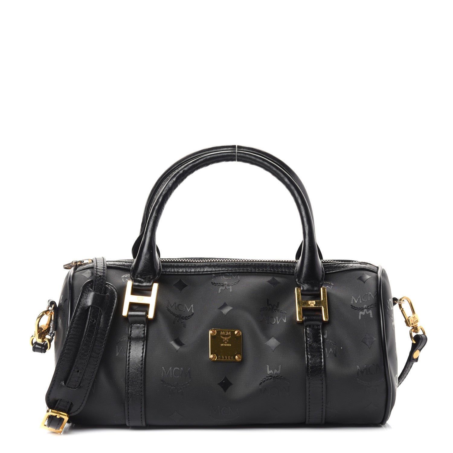 MCM Nylon Monogram Barrel Crossbody Bag Black 1 of 9