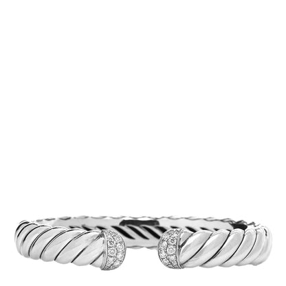 David Yurman Sterling Silver Diamond 10mm Sculpted Cable Cuff Bracelet 1 of 4