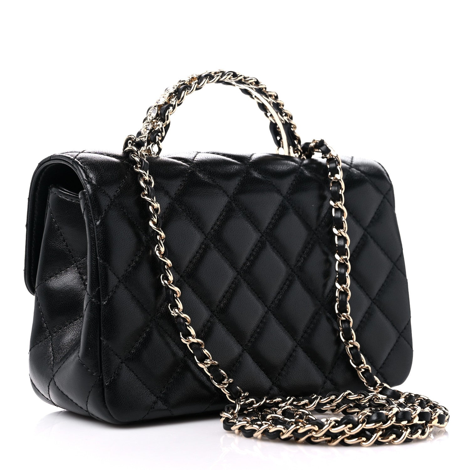 Chanel Lambskin Quilted Mini Crystal Top Handle Rectangular Flap Black 3 of 12