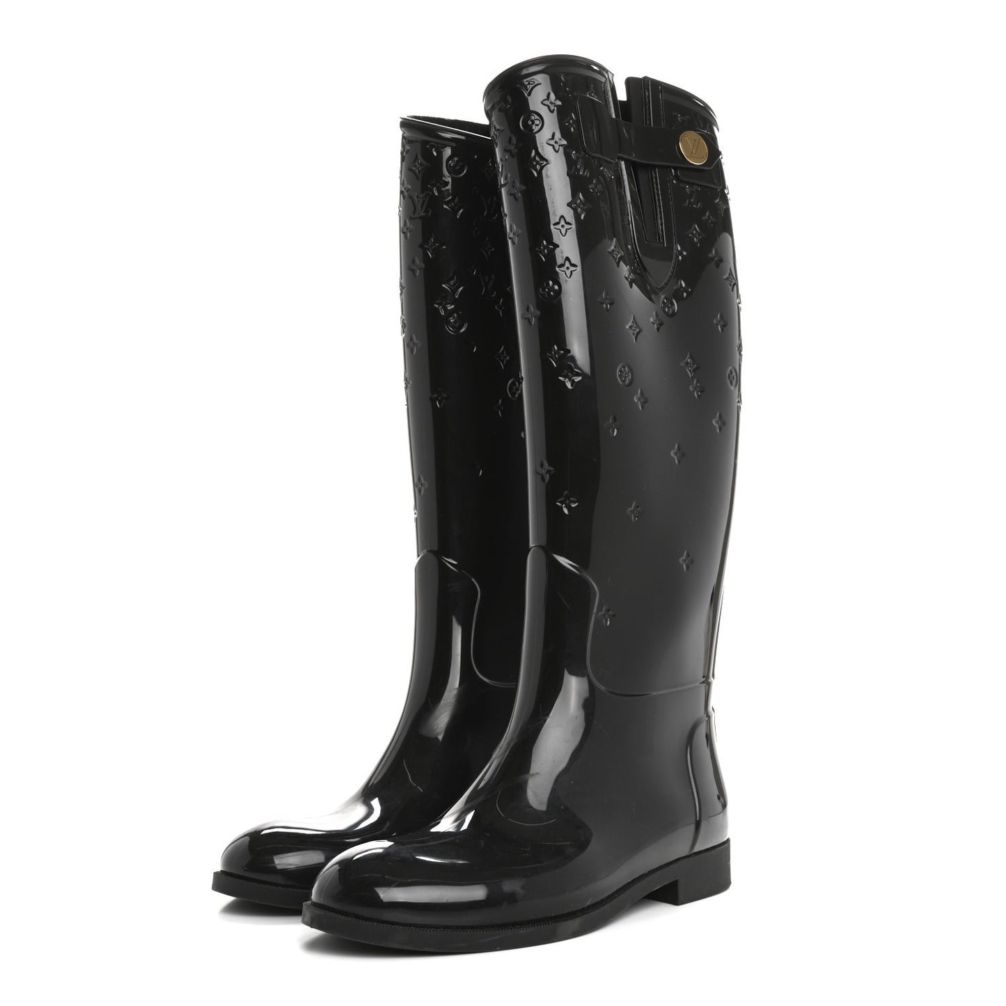 Rubber Embossed Monogram Drops High Rain Boots 37 Black