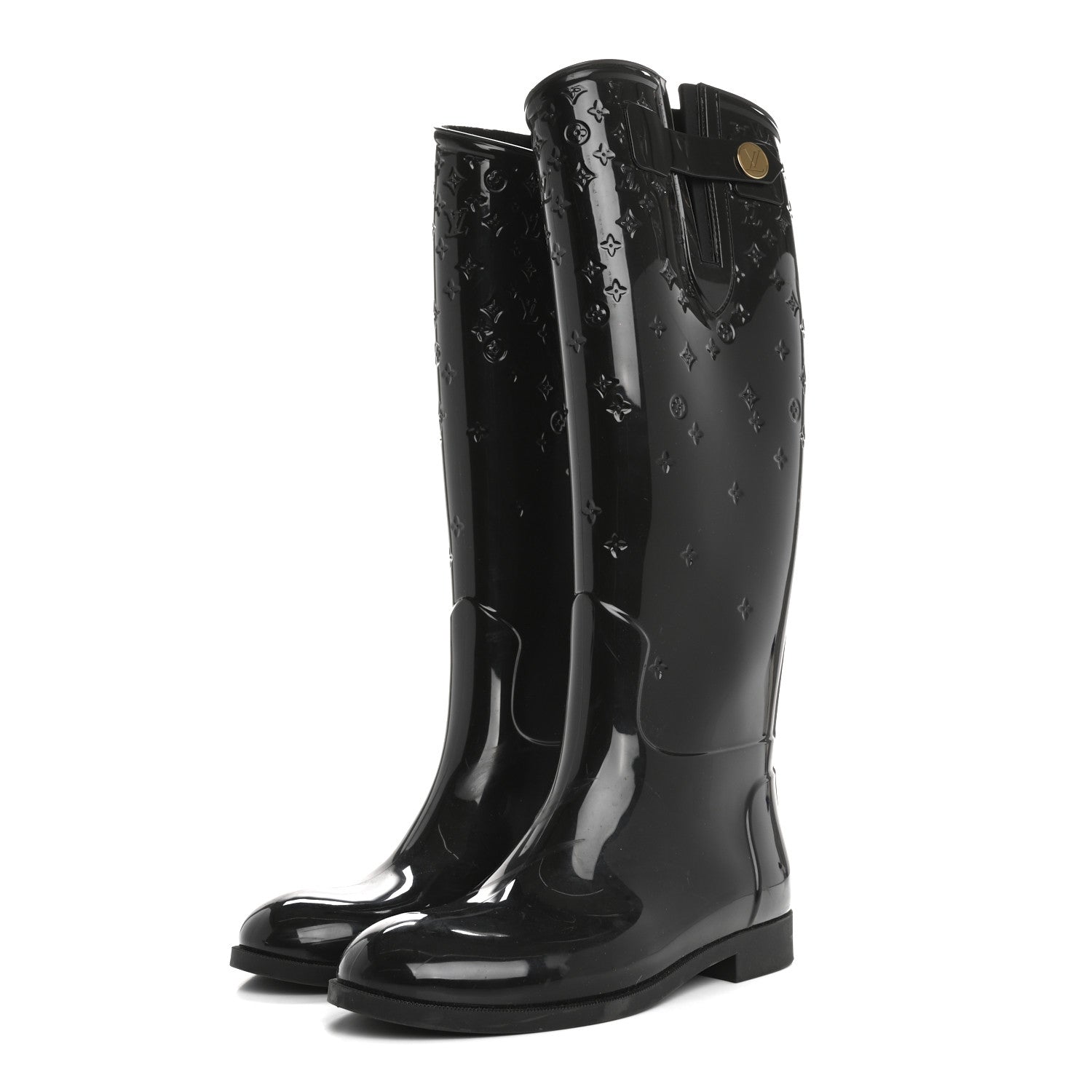 Louis Vuitton Rubber Embossed Monogram Drops High Rain Boots 37 Black 3 of 12