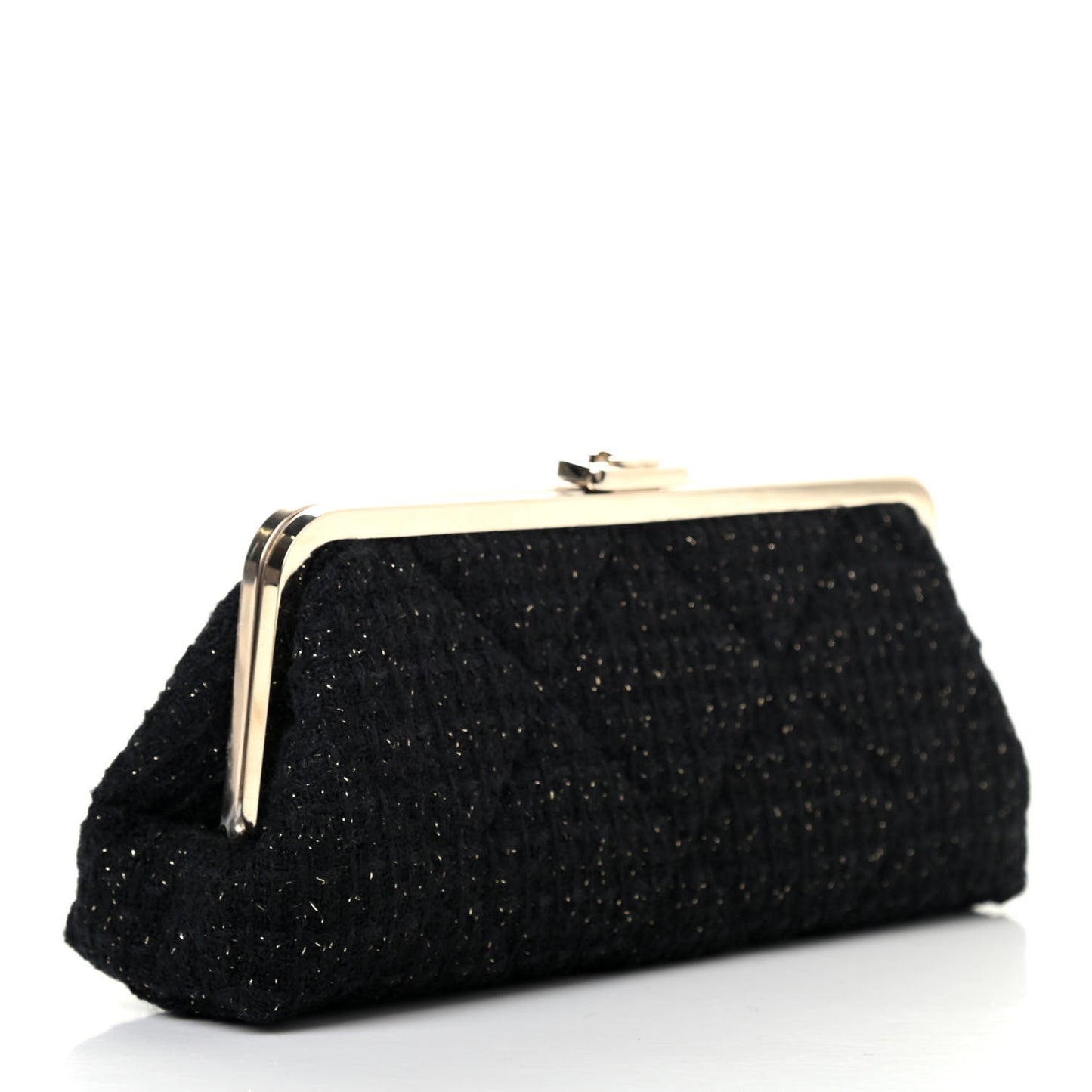 Tweed Quilted Kiss Lock Clutch Black