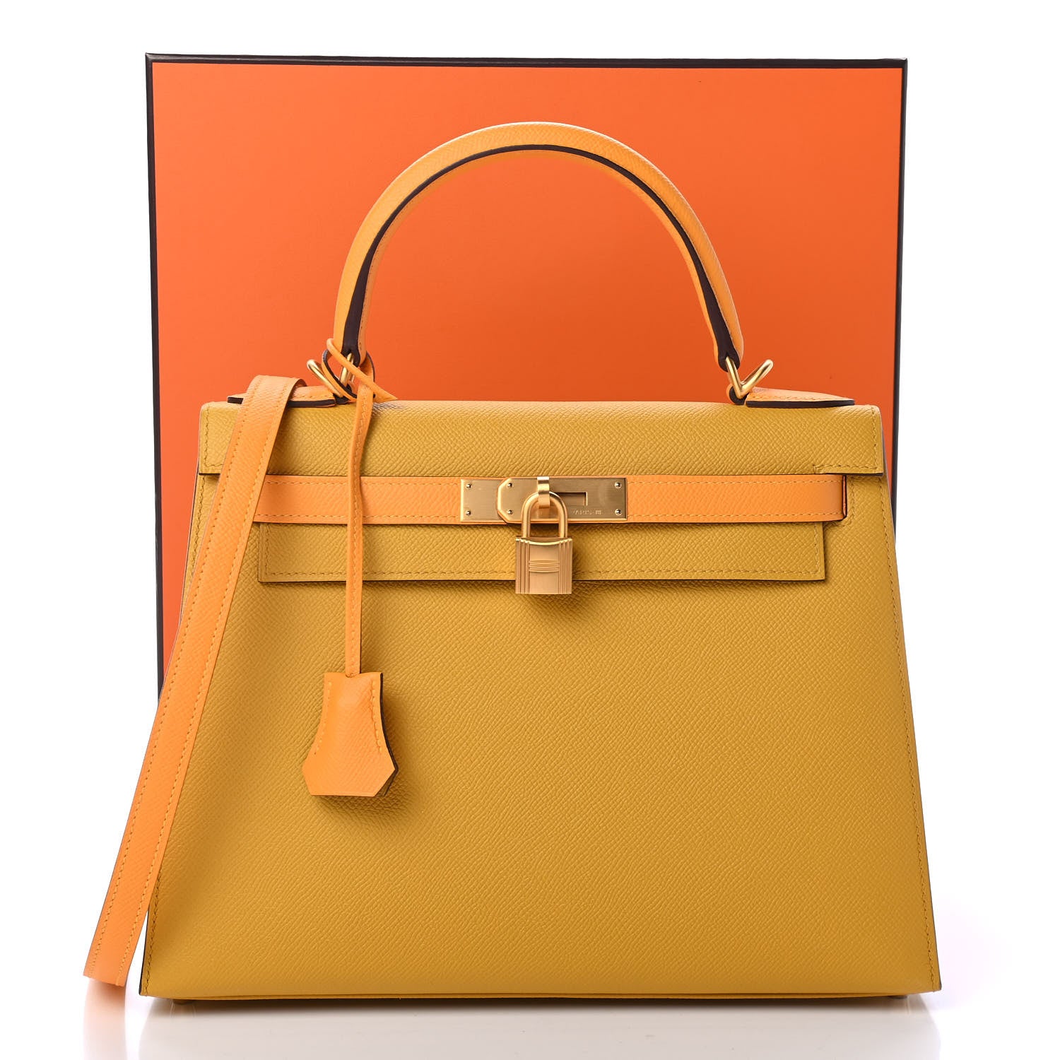 Hermes Epsom Horseshoe Kelly Sellier 28 Jaune Ambre Jaune D'Or 10 of 10