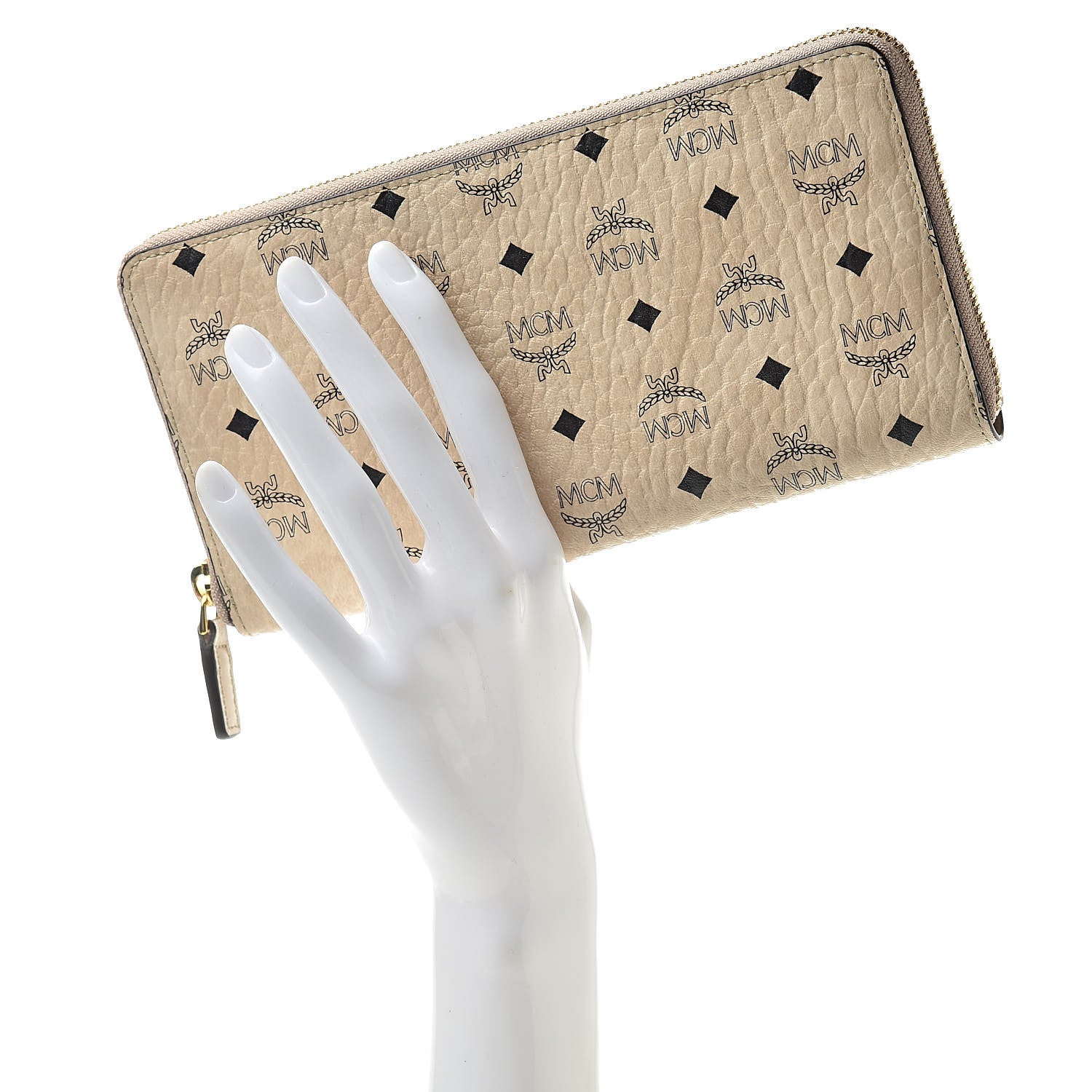 MCM Visetos Large Zip Around Wallet Beige 2 of 9