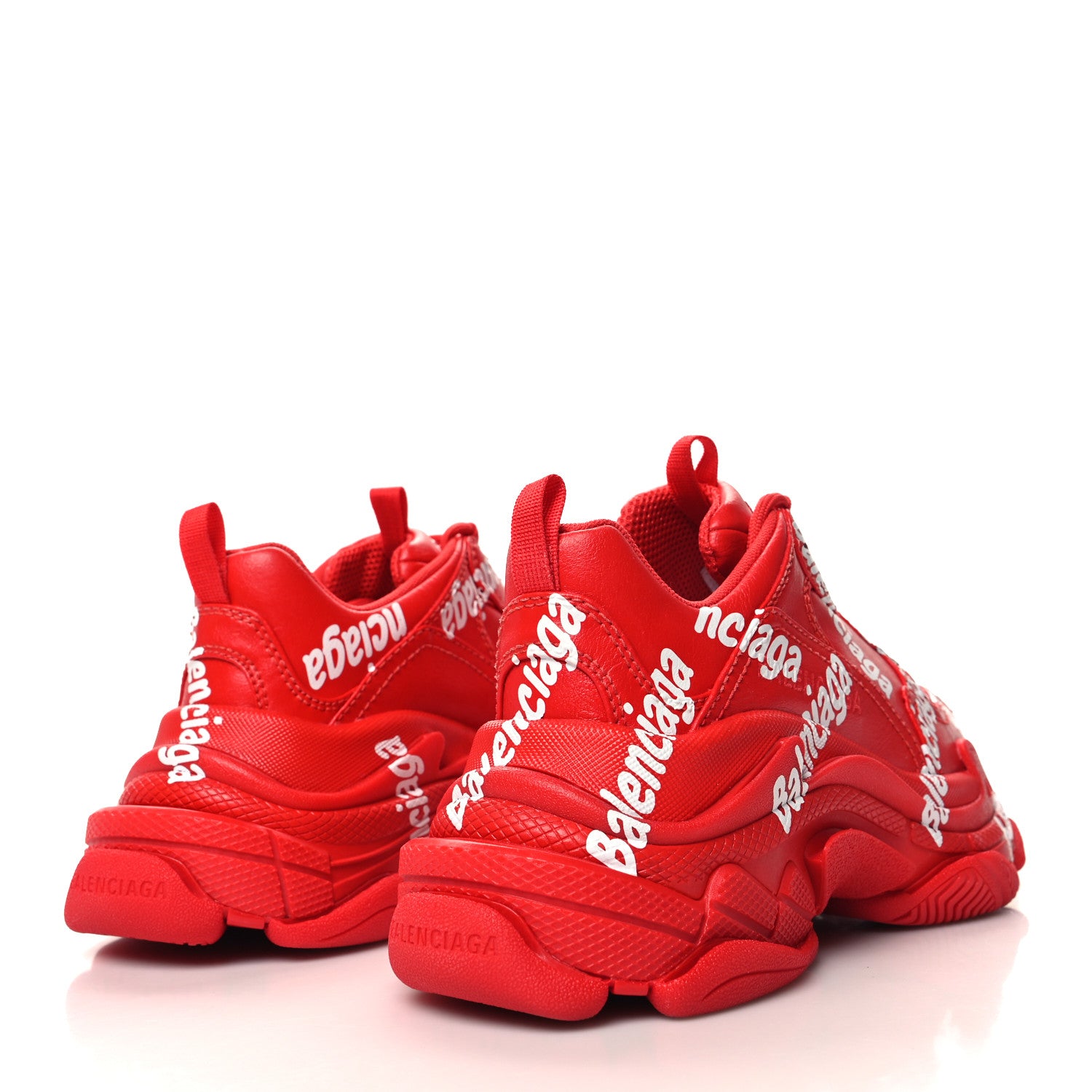 Balenciaga Recycled Calfskin Allover Logo Womens Triple S Sneakers 35 Tomato Red White 4 of 8