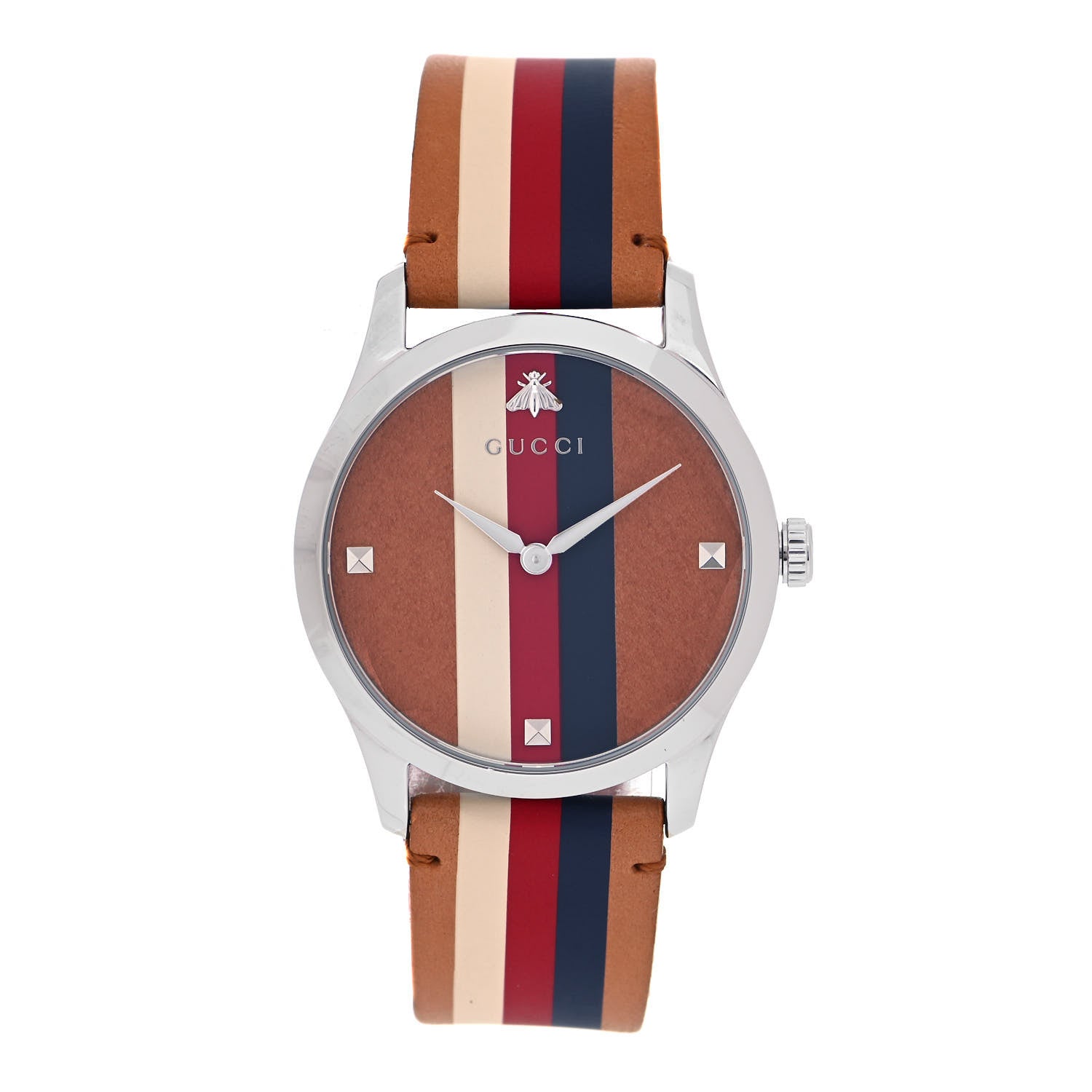 Gucci Stainless Steel Calfskin 38mm G-Timeless Stripe Web Quartz Watch Brown 1 of 5