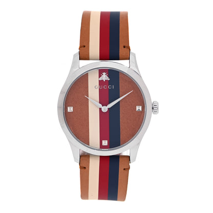 Gucci Stainless Steel Calfskin 38mm G-Timeless Stripe Web Quartz Watch Brown 1 of 5