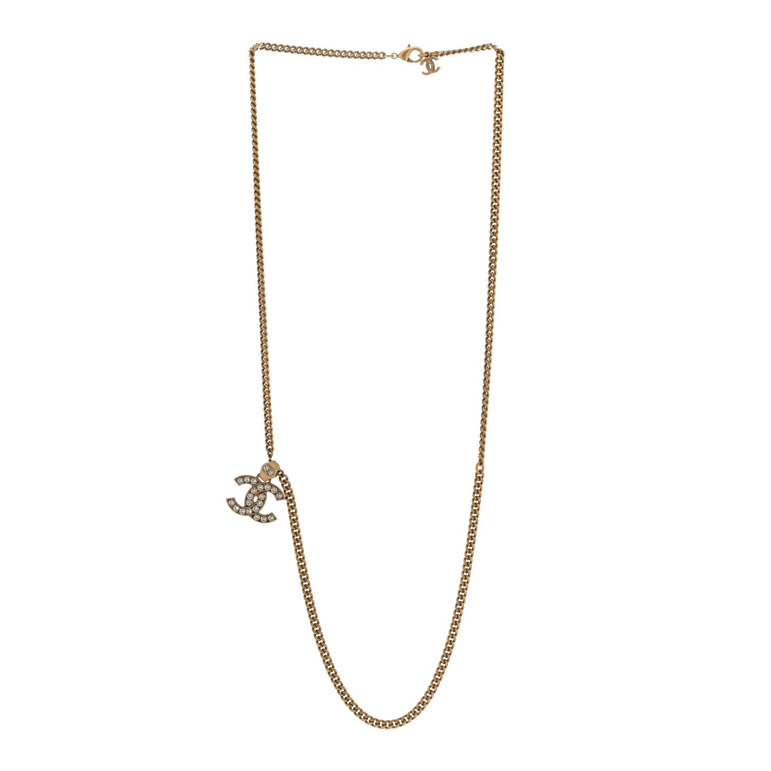 Chanel Crystal CC Pendant Necklace Gold 3 of 6