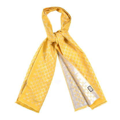 Gucci Cotton Lame GG Monogram Argentavio Fringe Scarf Lemon Light Grey 1 of 5