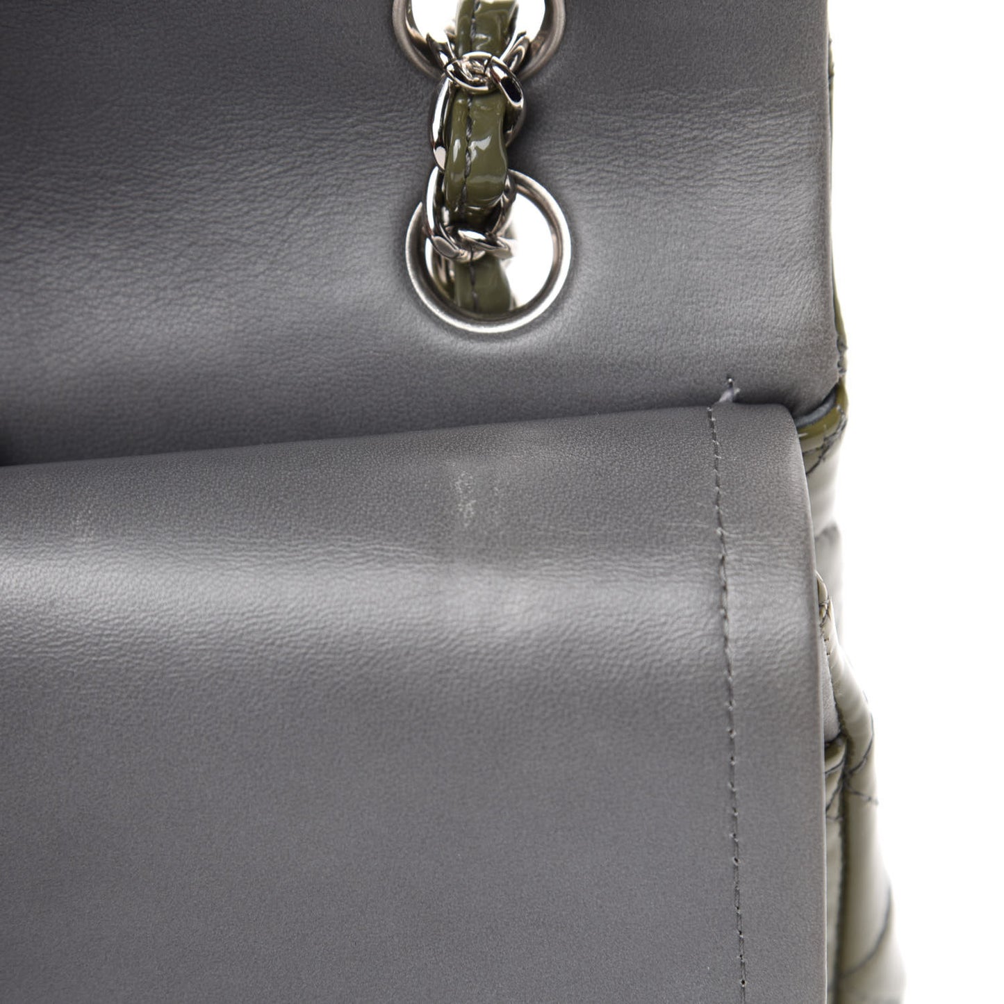 Patent Calfskin Quilted Medium Double Flap Grey
