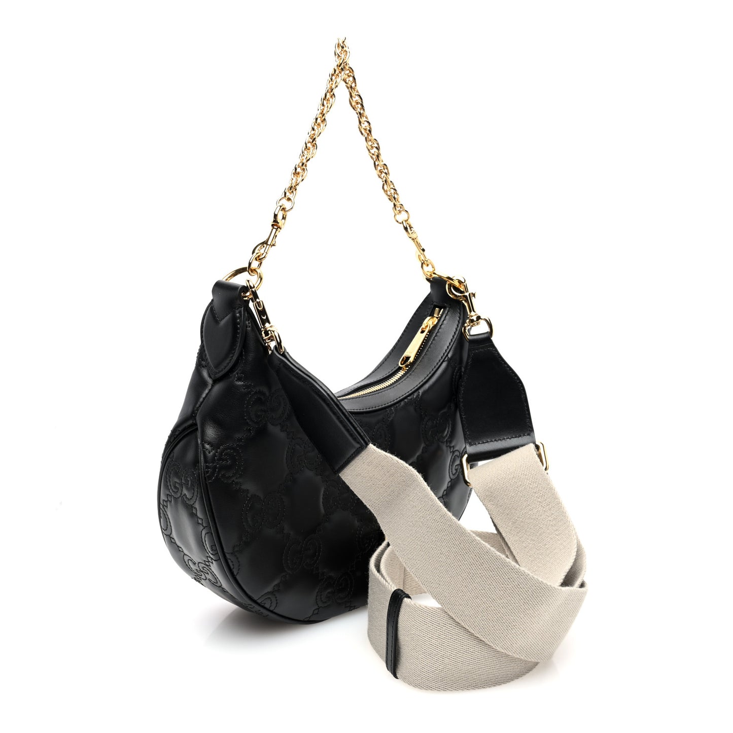Calfskin GG Matelasse Small Hobo Shoulder Bag Black Natural
