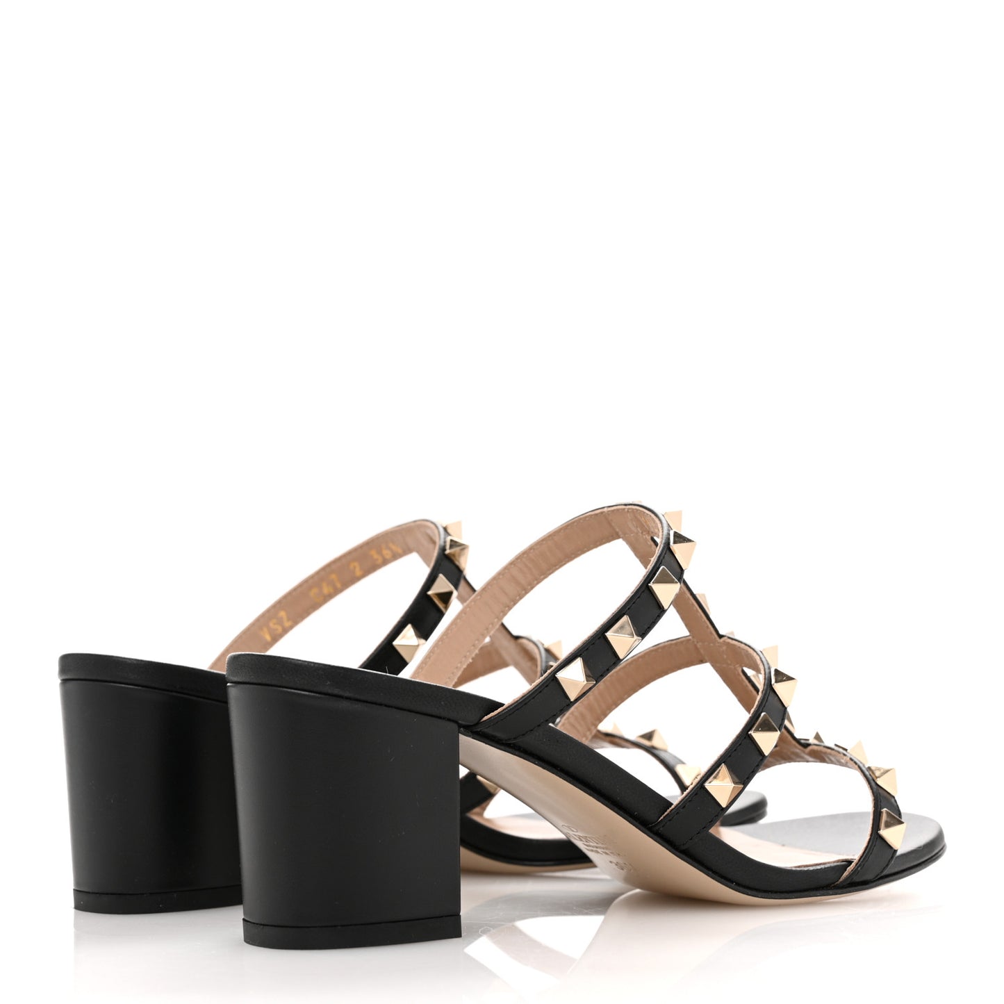 Calfskin Rockstud 60mm Caged Slide Sandals 36.5 Black