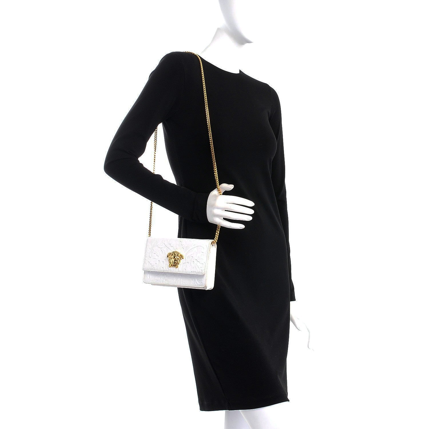 Versace Calfskin Embossed Palazzo Chain Evening Bag White 2 of 10