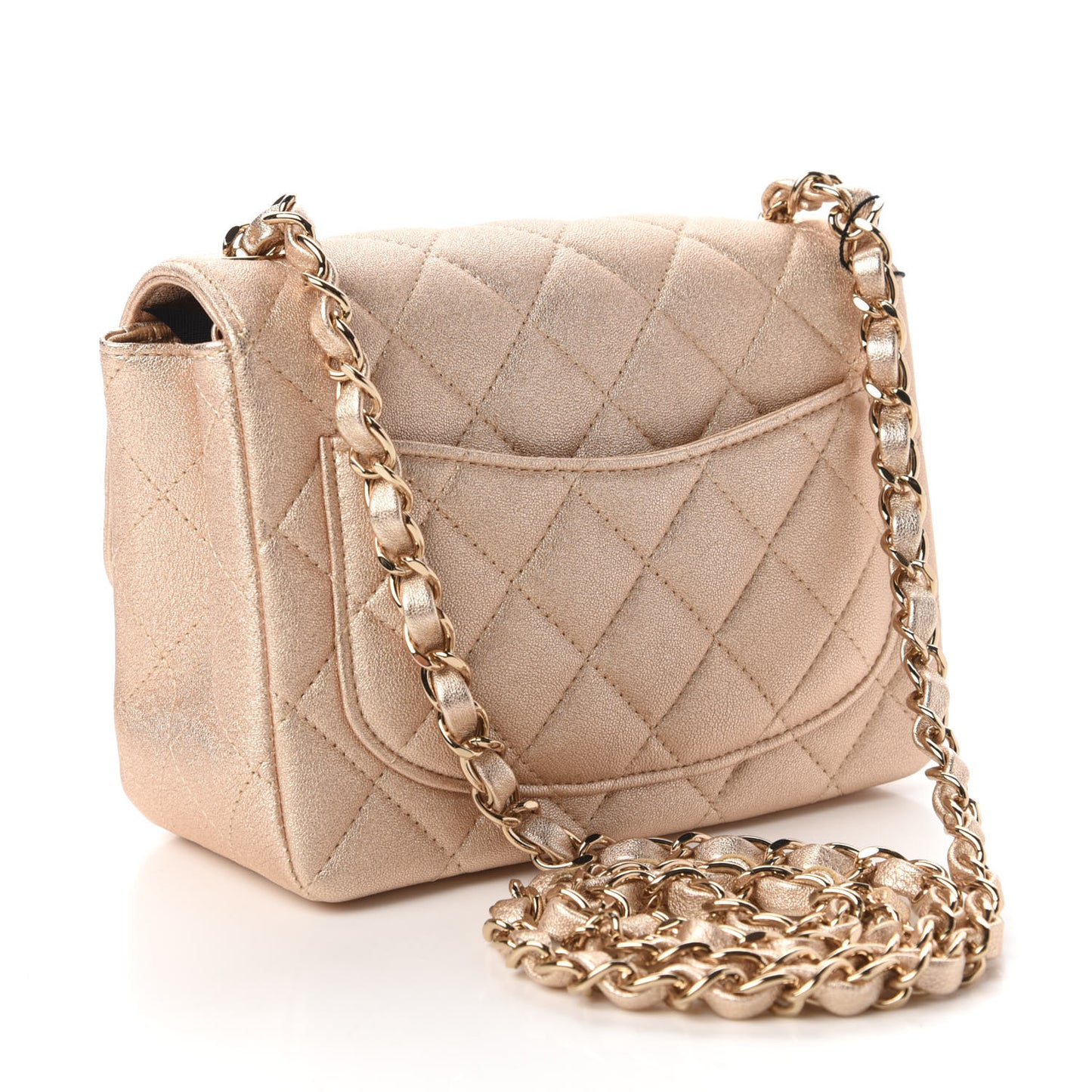 Metallic Lambskin Quilted Mini Square Flap Gold