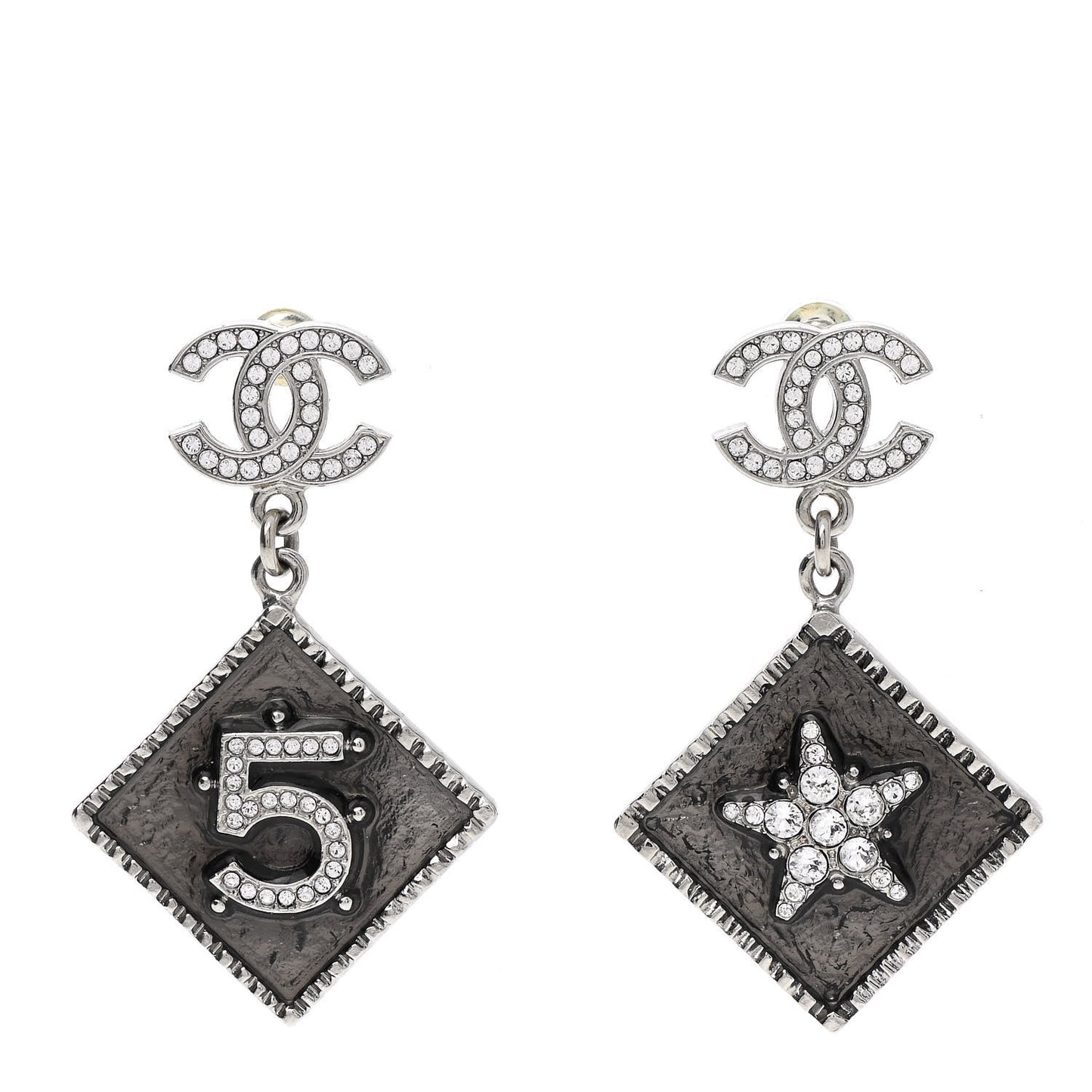 Crystal CC No 5 Star Drop Earrings Silver