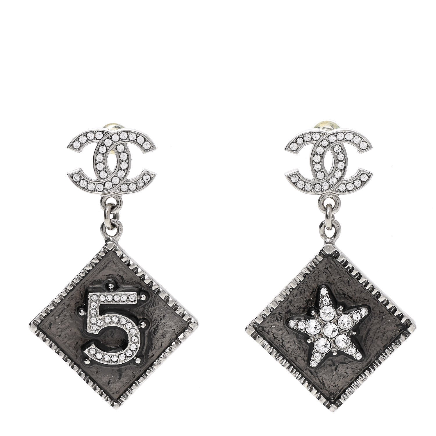 Chanel Crystal CC No 5 Star Drop Earrings Silver 1 of 5