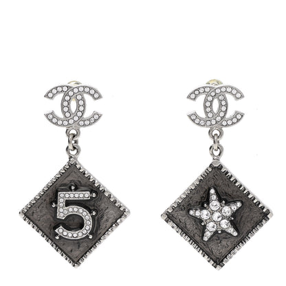 Chanel Crystal CC No 5 Star Drop Earrings Silver 1 of 5